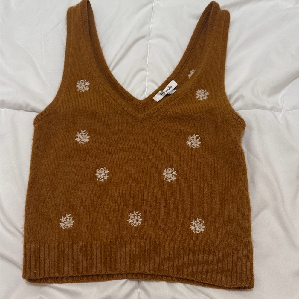 Madewell Brown Floral Embroidered V-Neck Tank